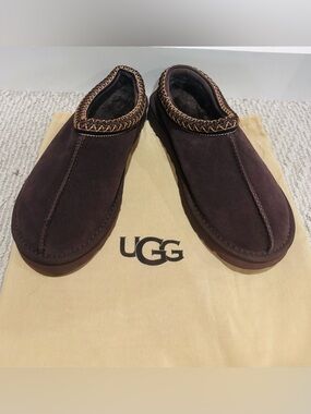 UGG Women's Dark Brown Suede Shearling Tasman Slippers Mules Clogs
